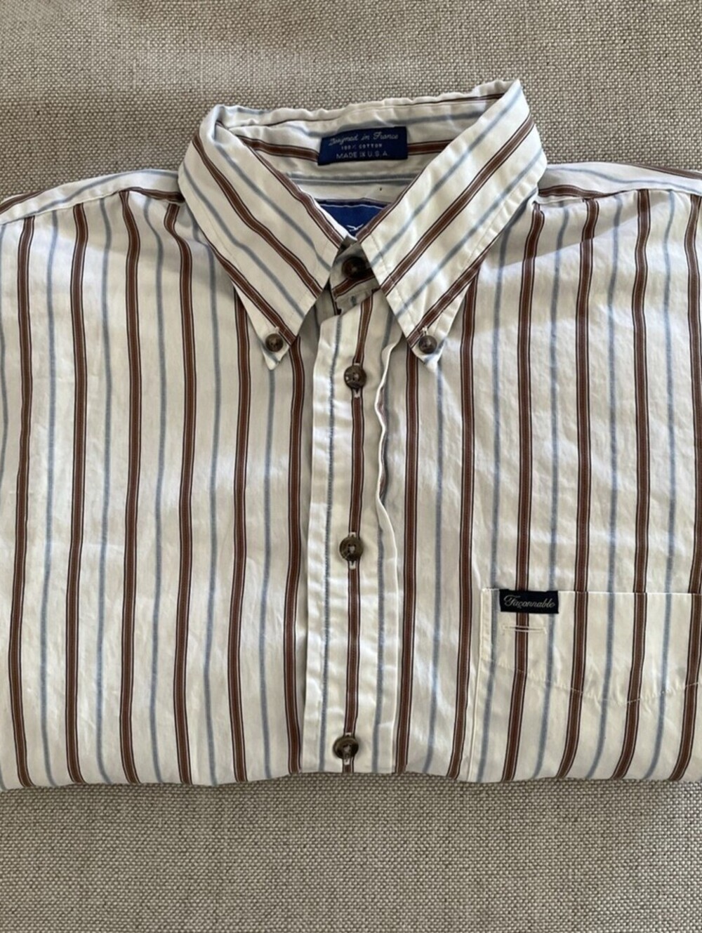 Faconnable Vintage Woven Multicolor Stripe Button Down XL
